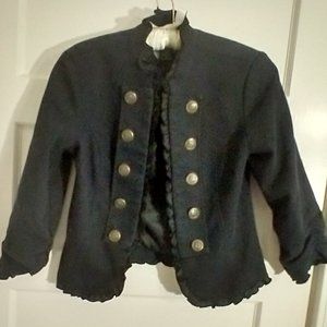 Stooshy Black Steampunk Military Style Cropped Ruffled Lined Jacket Sz. Med